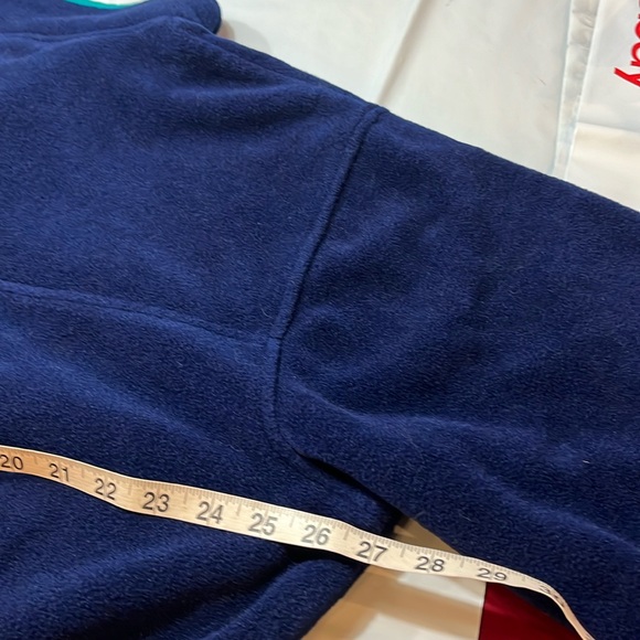 LL Bean BLUE FLEECE jacket aqua trim PULLOVER 4 snap neck, Mens 2XL side pockets - Picture 9 of 15